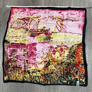 NIB 100% Silk Scarf Van Gogh "Langlois Bridge" Art Print Neckerchief (19.5")